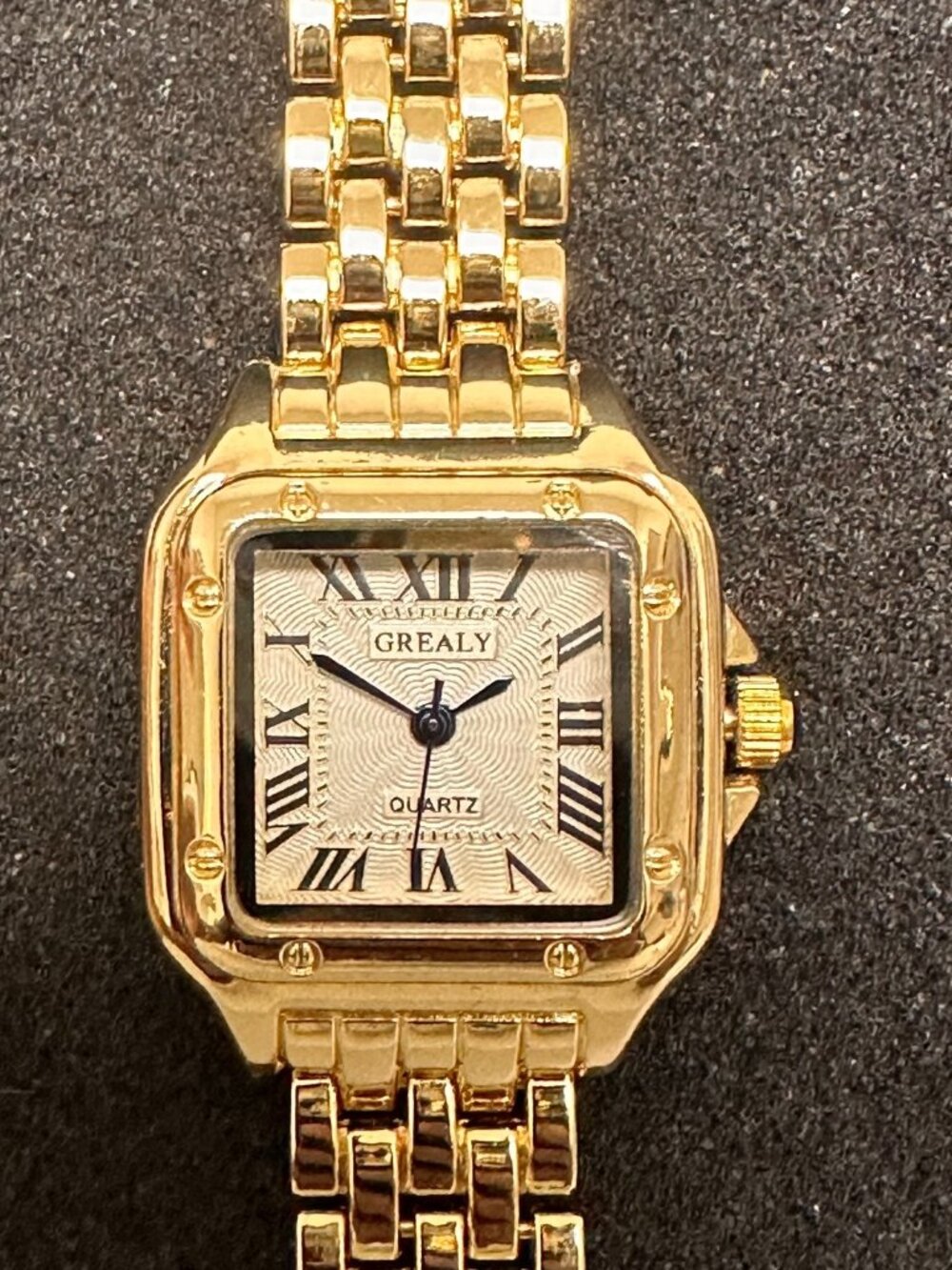 Grealy Watch Womens Gold Tone Square Dial Roman Numberals New Battery